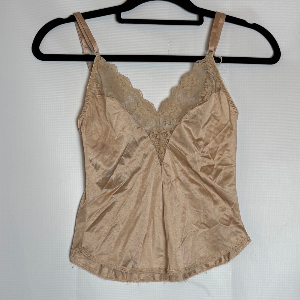 Vintage Lingerie Slip Skirt Top 3 pc Set Champagne Lace Trim Boudoir Loungewear - Picture 11 of 16